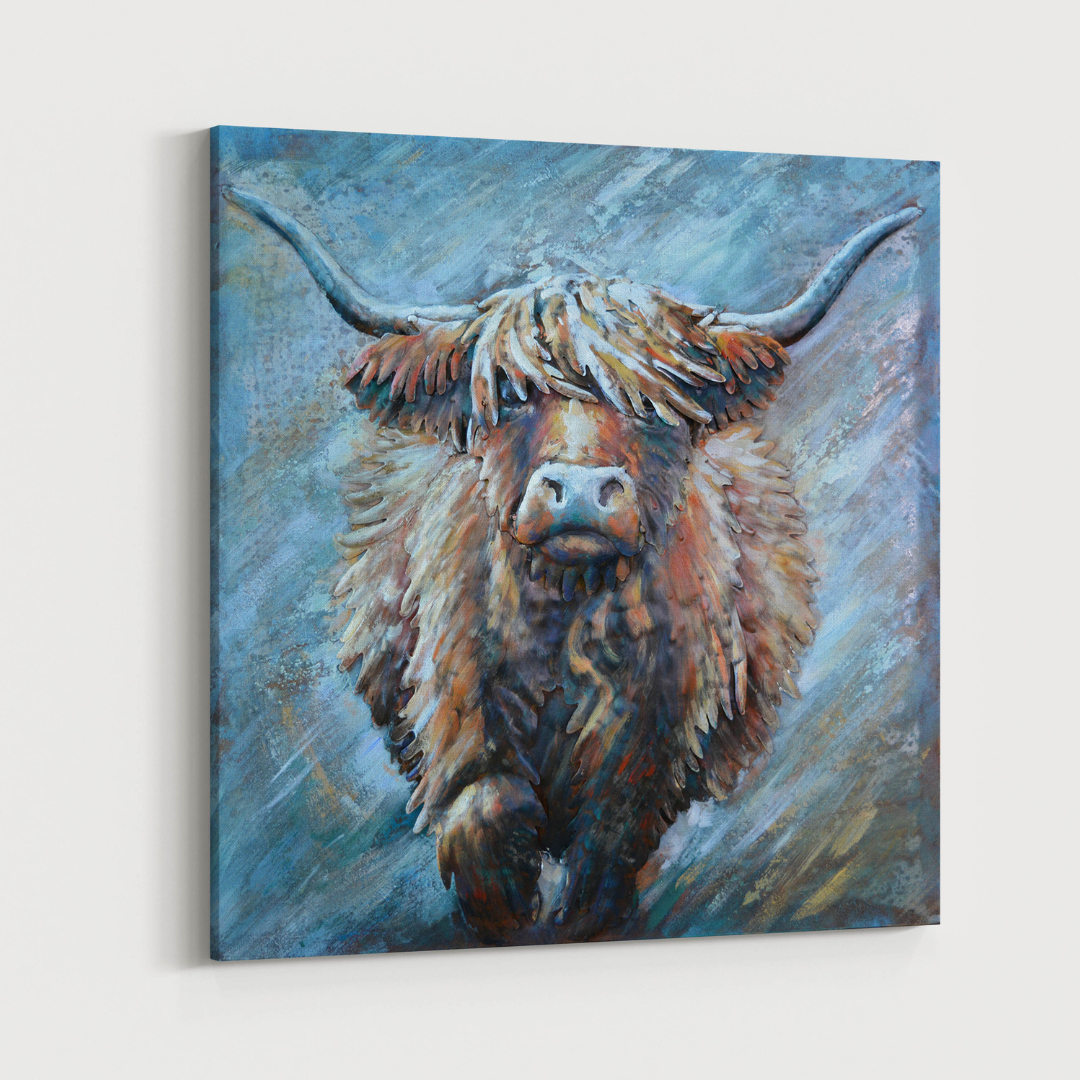 3D Schilderij Metaal - Highland cow - 80x80cm