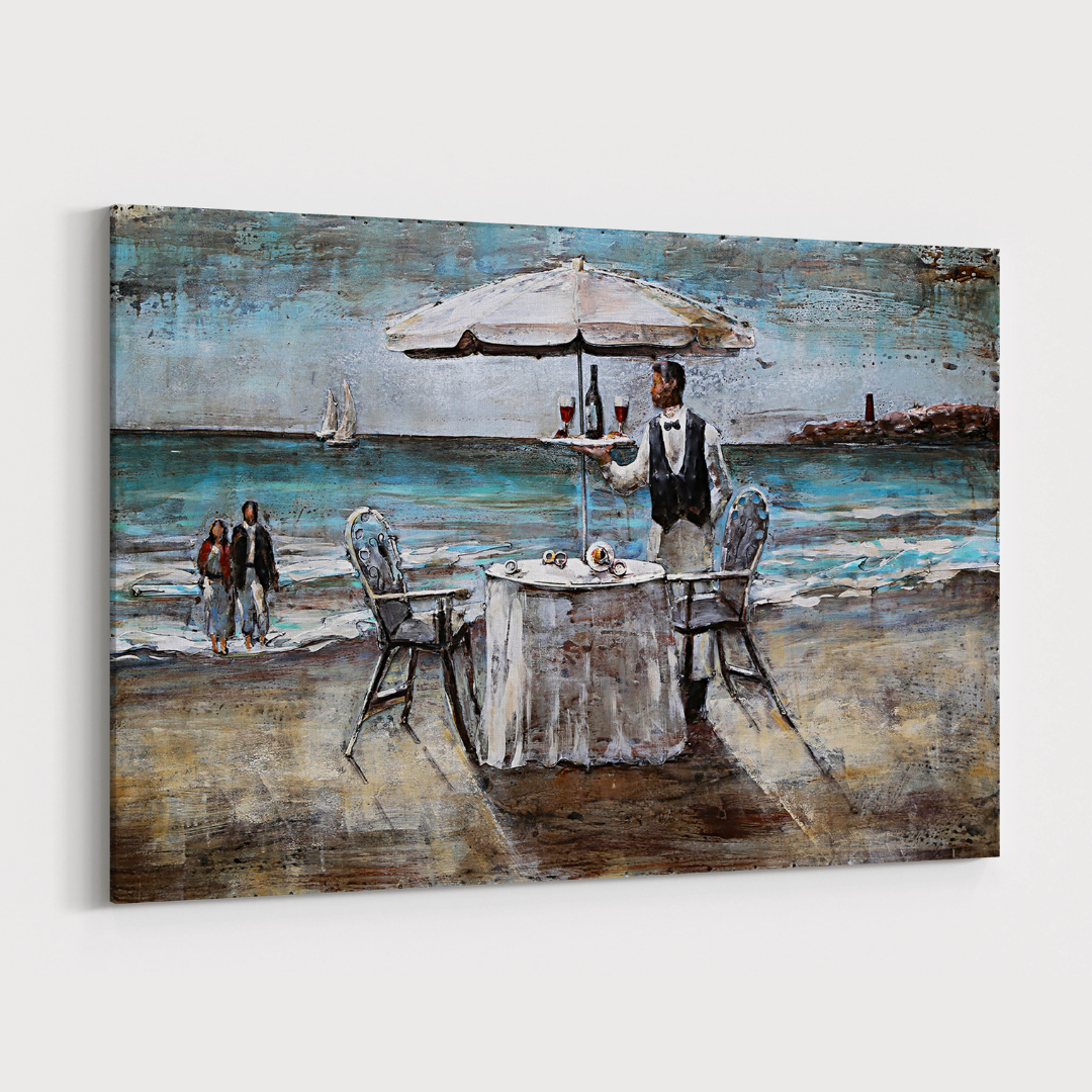 3D Schilderij Metaal - Diner at the beach – 120x80cm