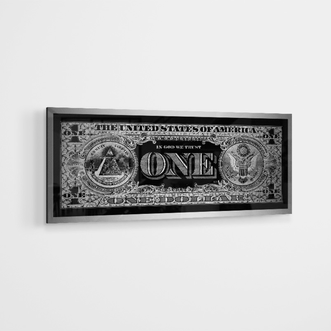 Glasschilderij - One dollar zwart/wit - 60x160cm