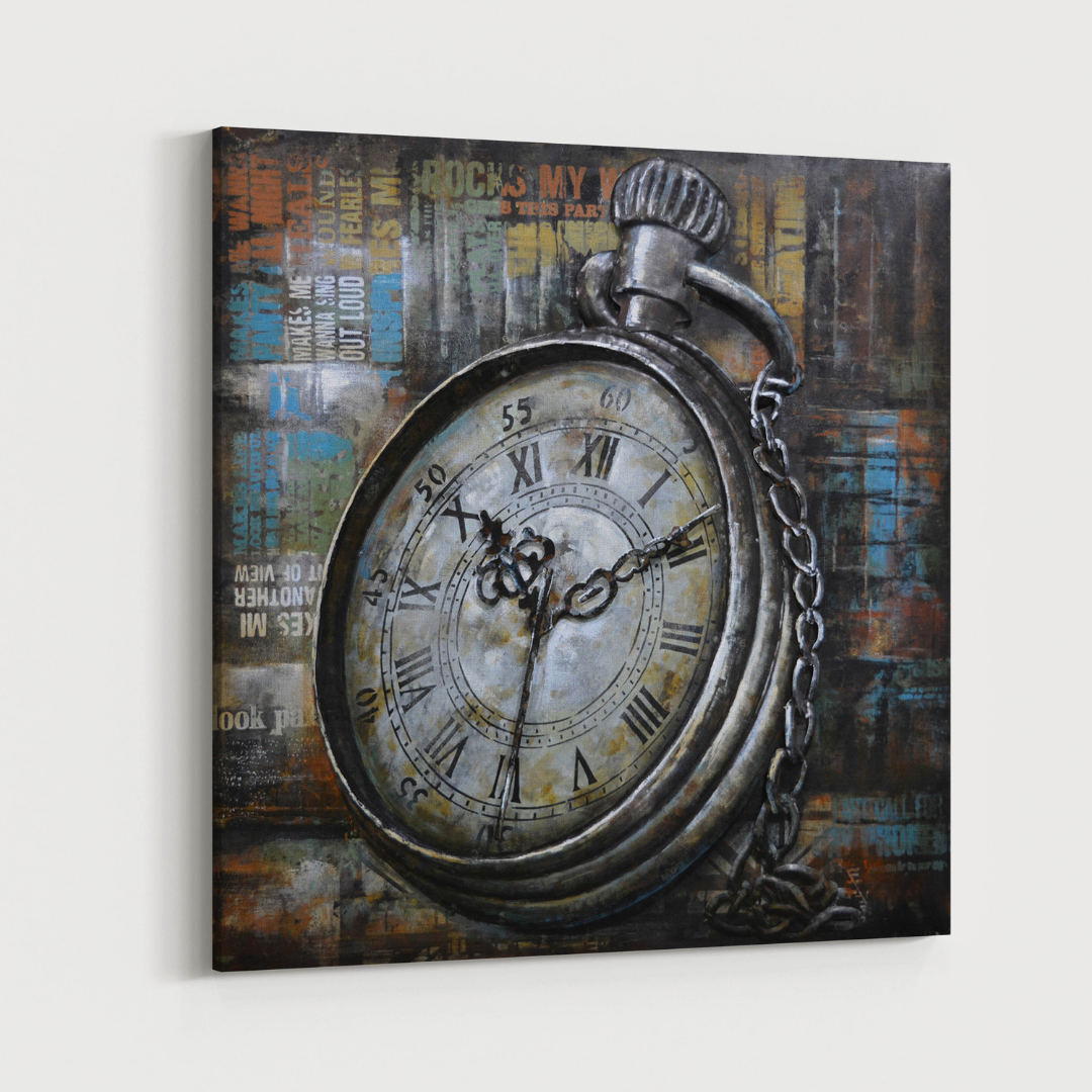 3D Schilderij Metaal - Clock - 80x80cm