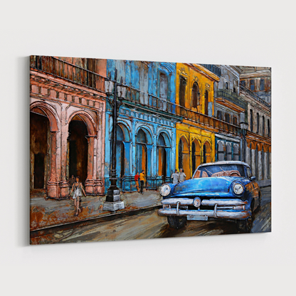 3D Schilderij Metaal - A blue car – 120x80cm