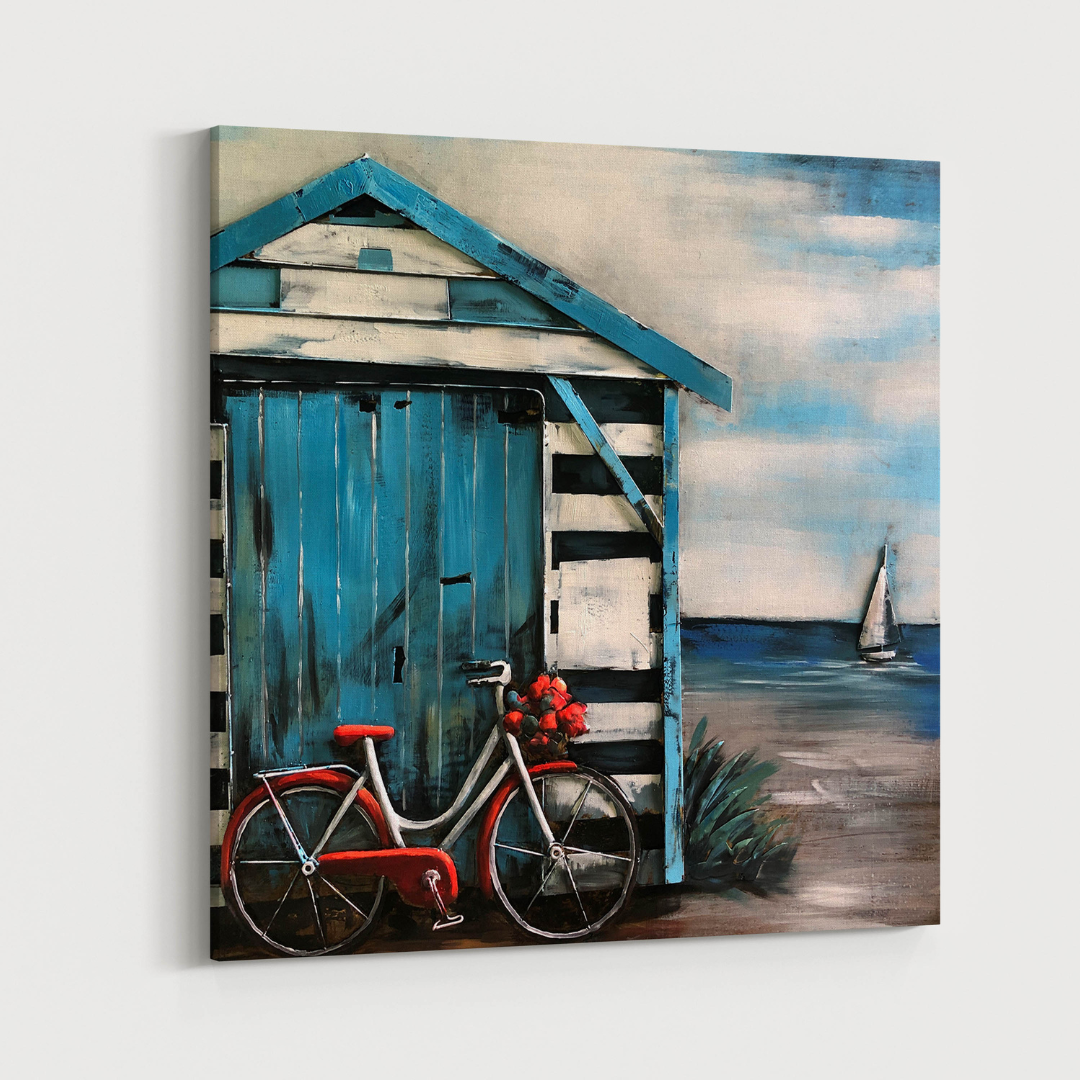 3D Schilderij Metaal - Strandhuis – 100x100cm