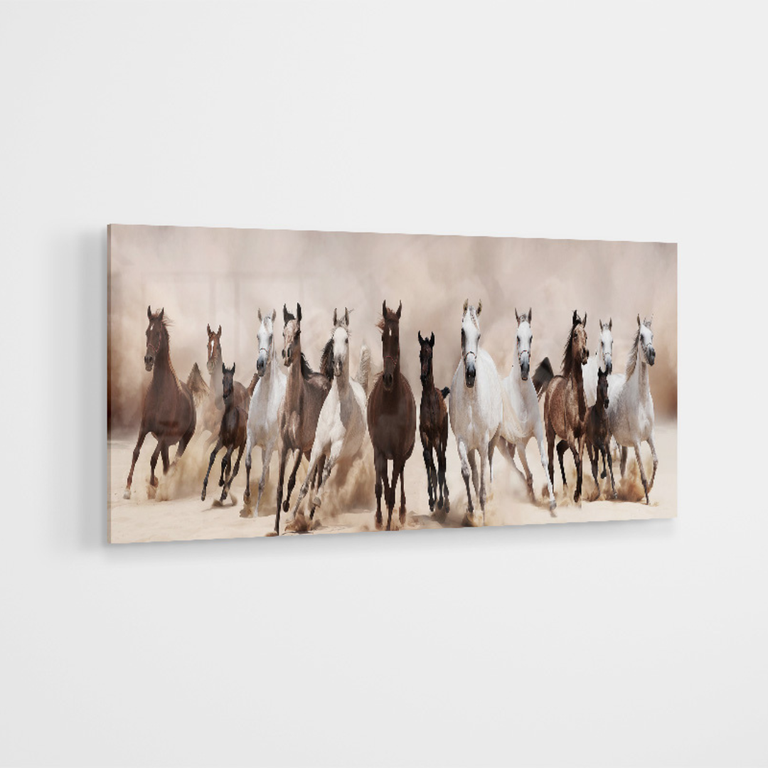 Glasschilderij - Horses - 60x160cm