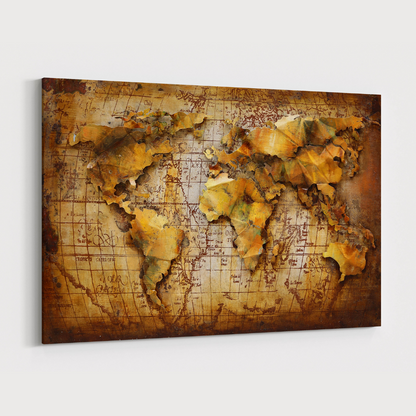 3D Schilderij Metaal - Gouden wereldkaart – 120x80cm