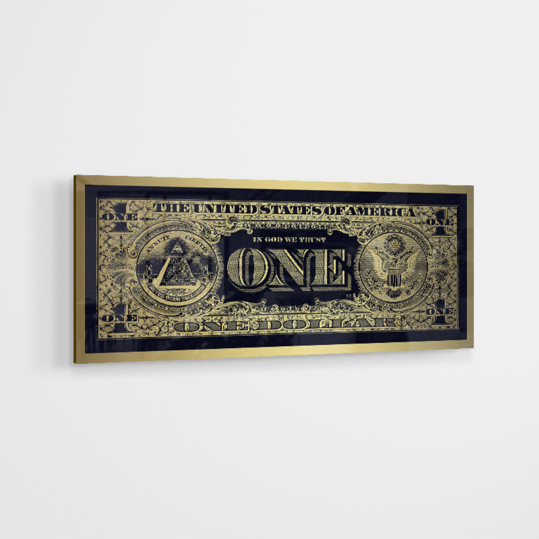 Glasschilderij - Golden dollar - 60x160cm