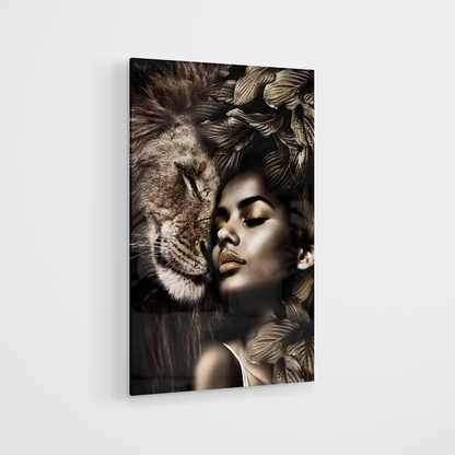 Strass Glasschilderij - Women With Lion - 80x120cm