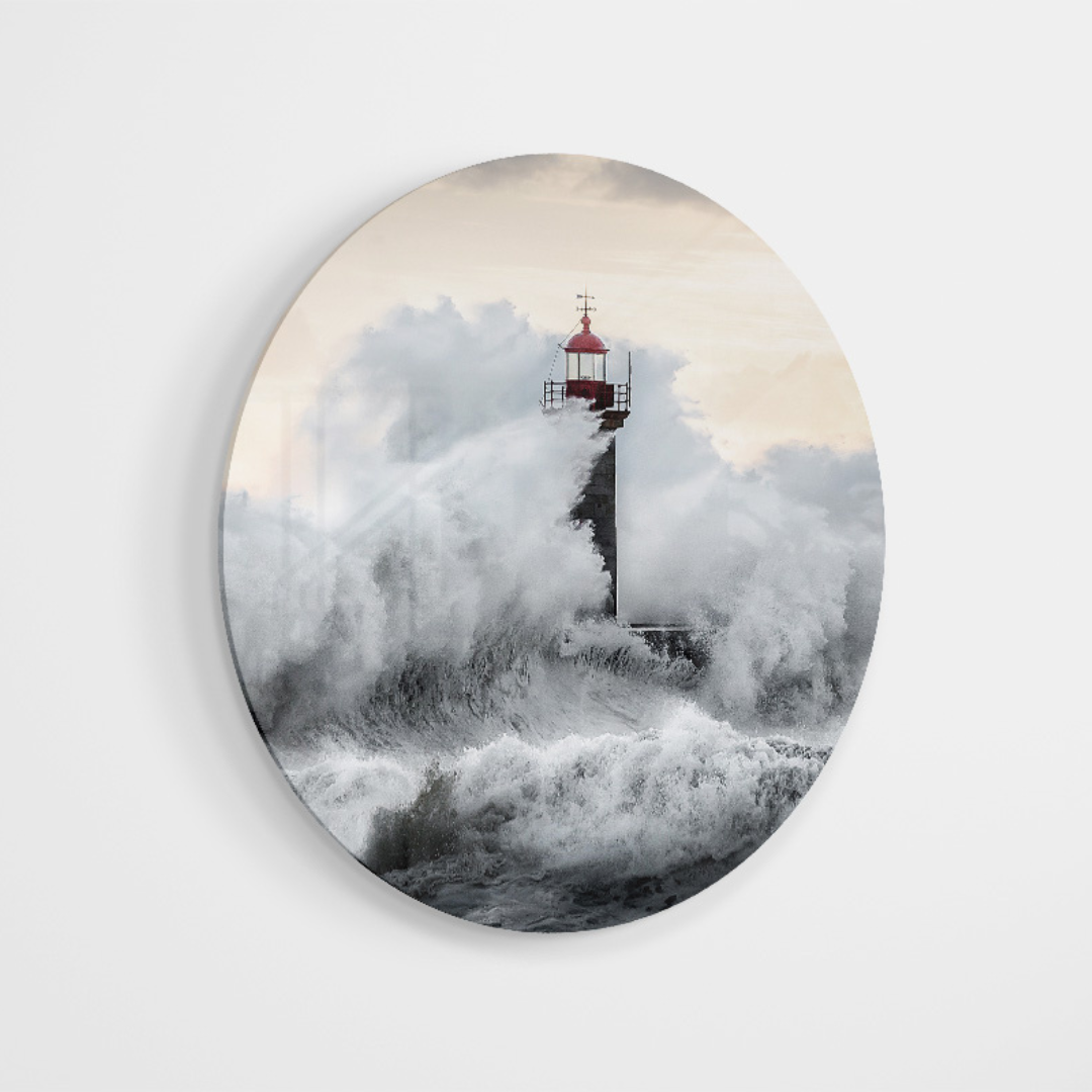Glasschilderij - Vuurtoren - 80cm rond