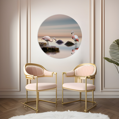 Glasschilderij - Flamingo´s - 80cm rond
