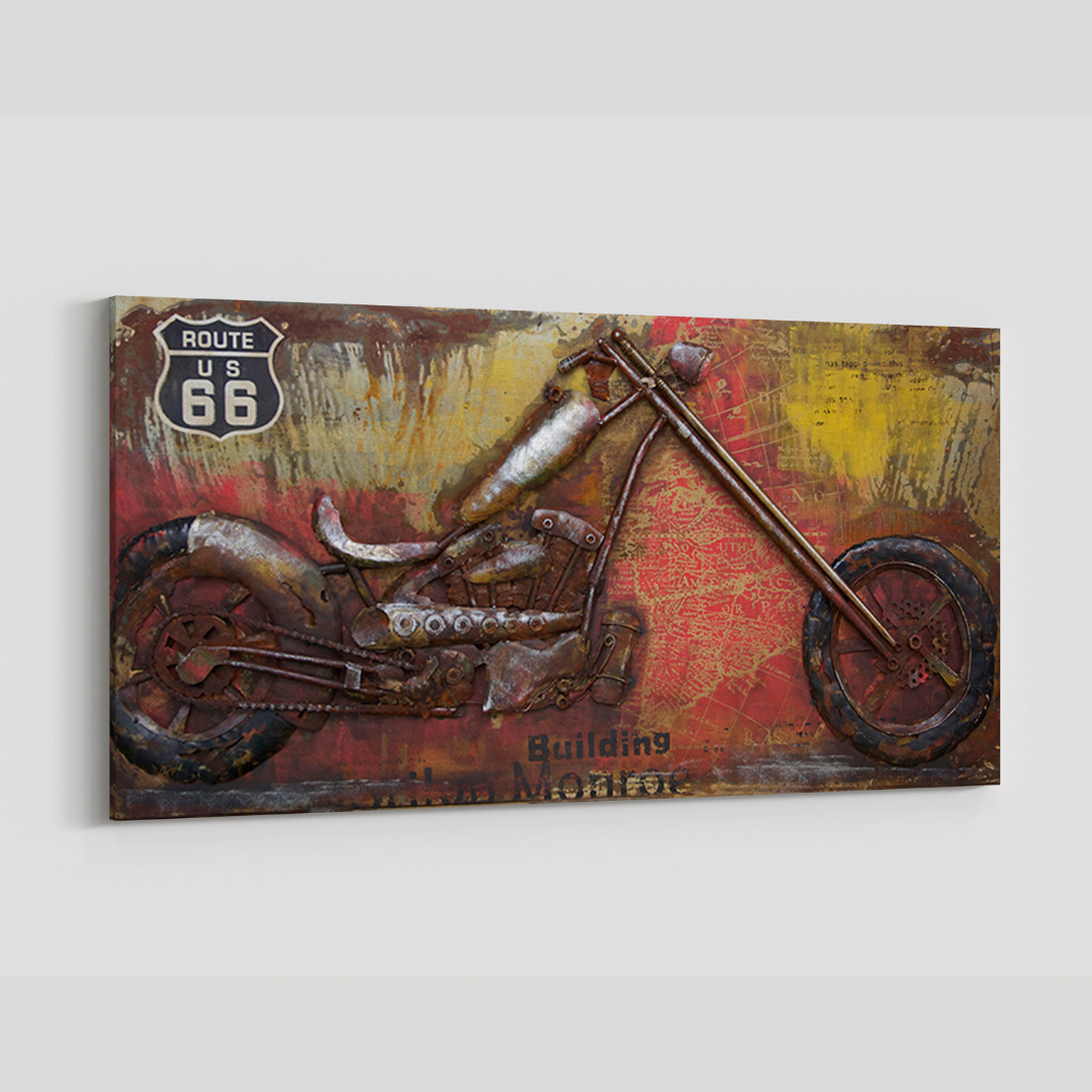 3D Schilderij Metaal - Motor chopper – 70x140cm
