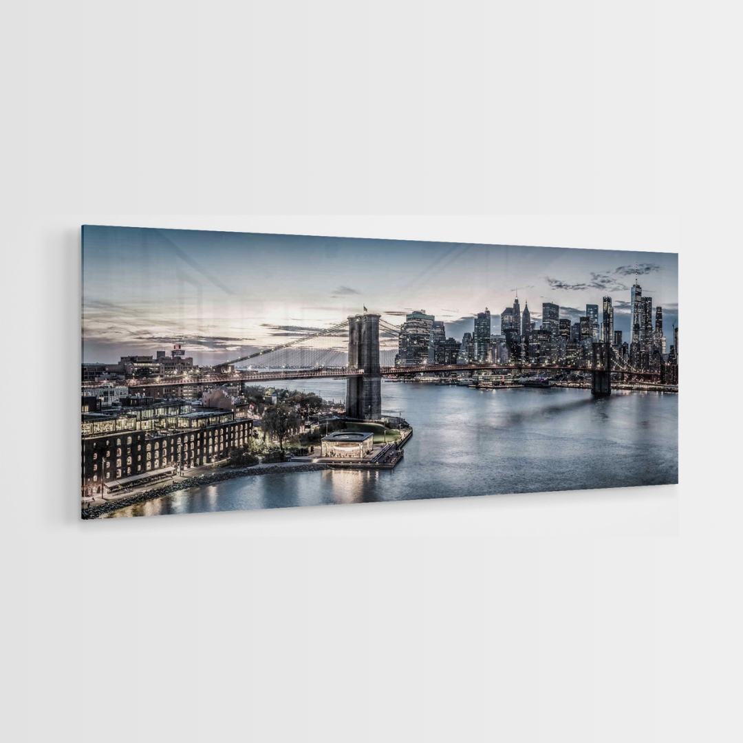 Glasschilderij - Bridge Ny Night - 160x60cm