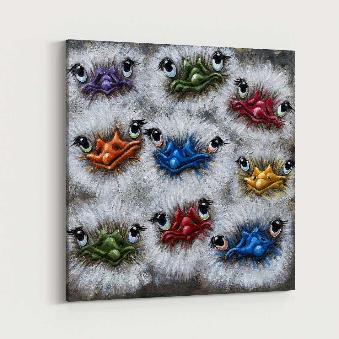 3D Schilderij Metaal - Ostriches – 100x100cm
