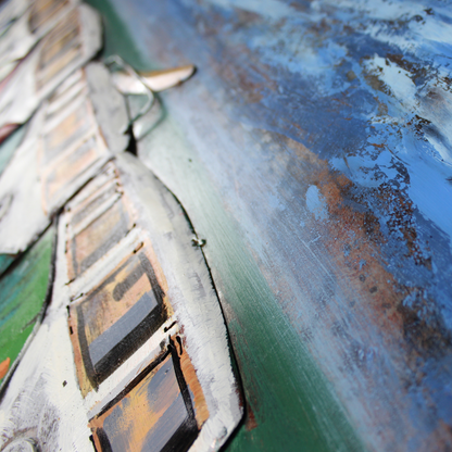 3D Schilderij Metaal - Vijf busjes – 60x150cm