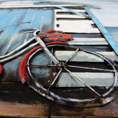 3D Schilderij Metaal - Strandhuis – 100x100cm