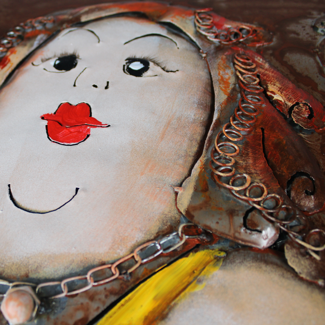 3D Schilderij Metaal - Dikke dames – 120x80cm