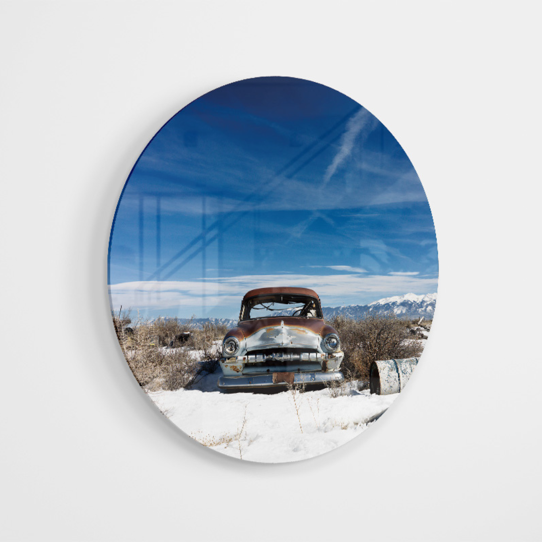 Glasschilderij - Old car - 80cm rond