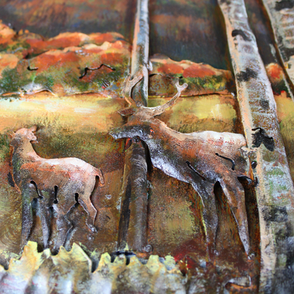 3D Schilderij Metaal - Herten in het bos – 120x80cm