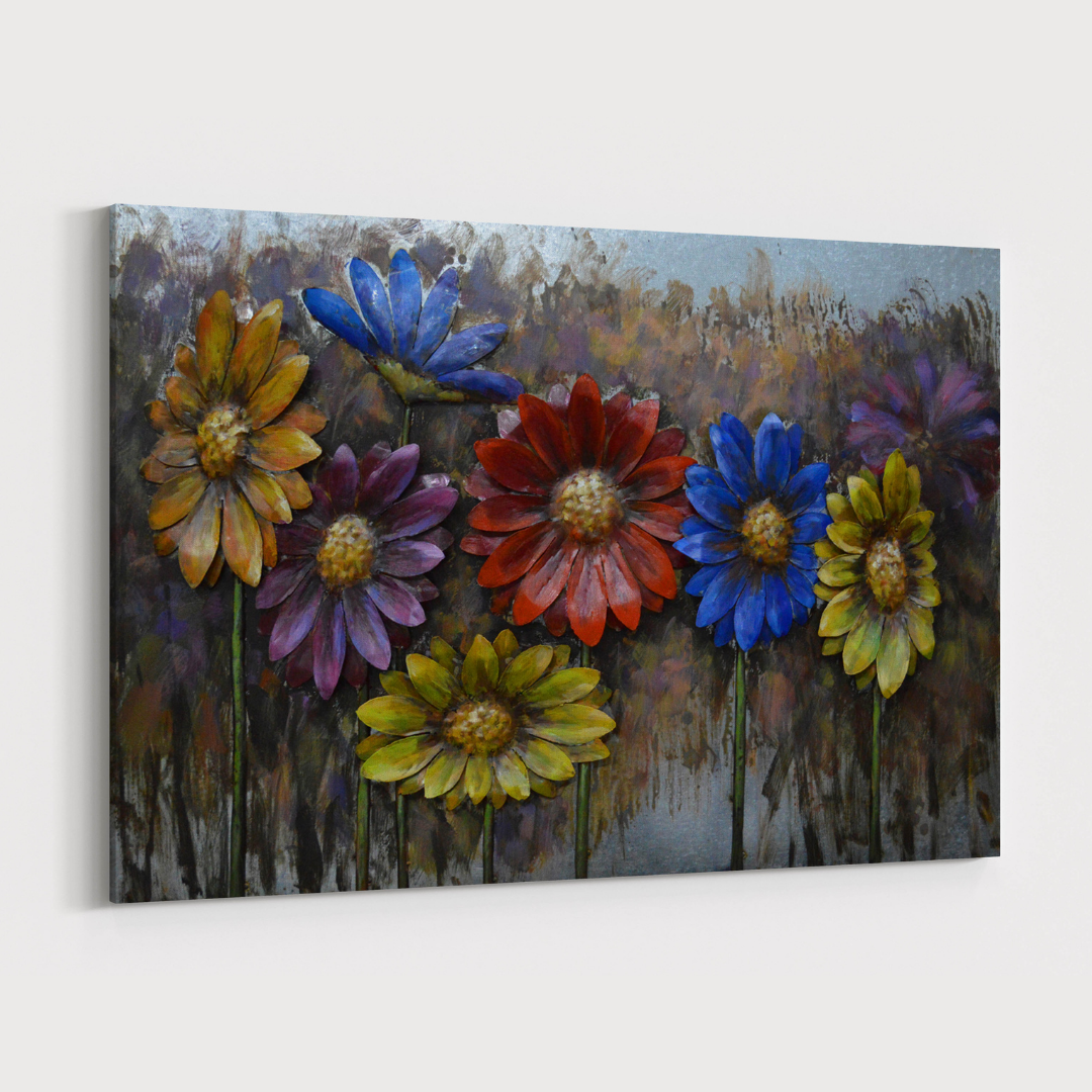 3D Schilderij Metaal - Margriet bloemen – 120x80cm