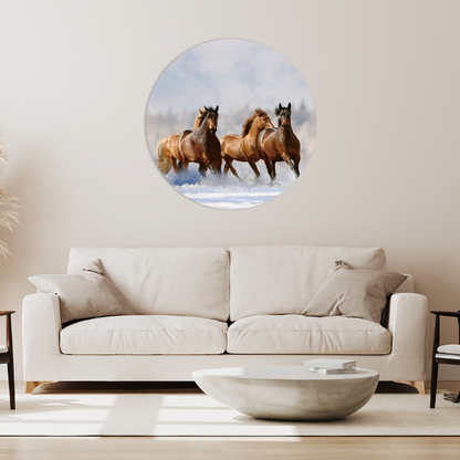 Glasschilderij - Kudde paarden - 80cm rond
