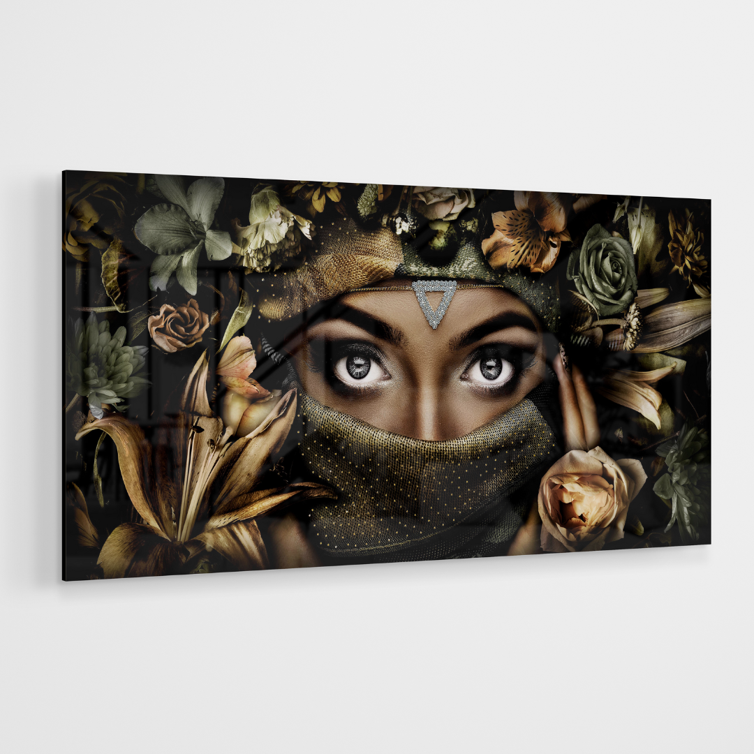 Strass Glasschilderij - Flower Veil - 80x160cm