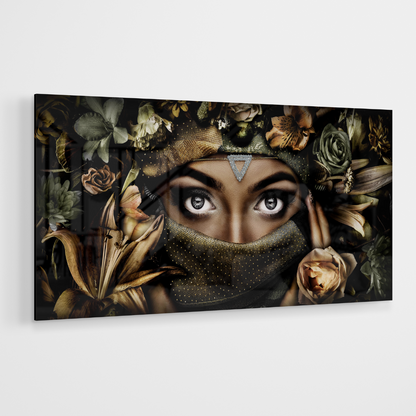 Strass Glasschilderij - Flower Veil - 80x160cm