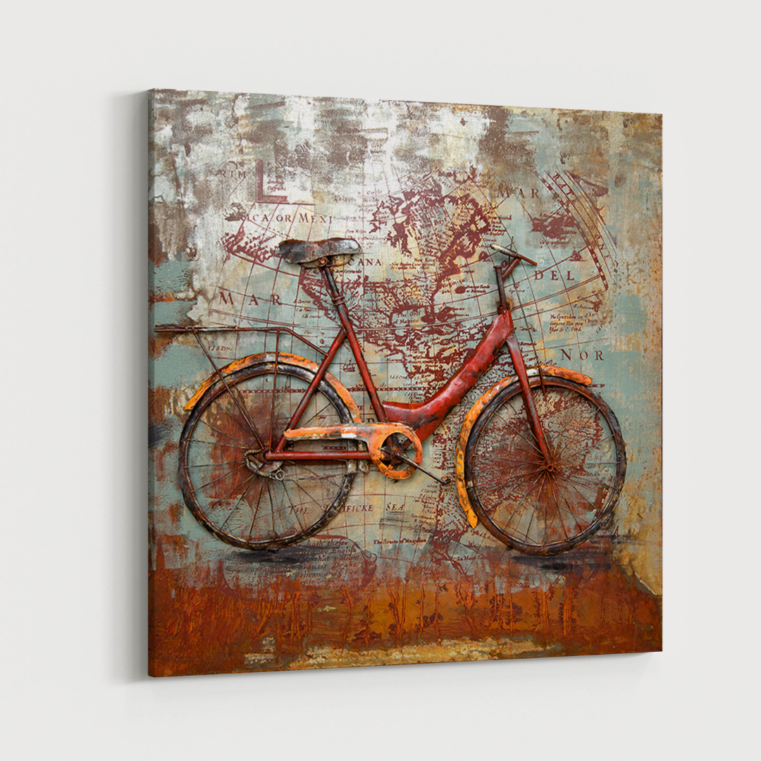 3D Schilderij Metaal - De fiets – 100x100cm