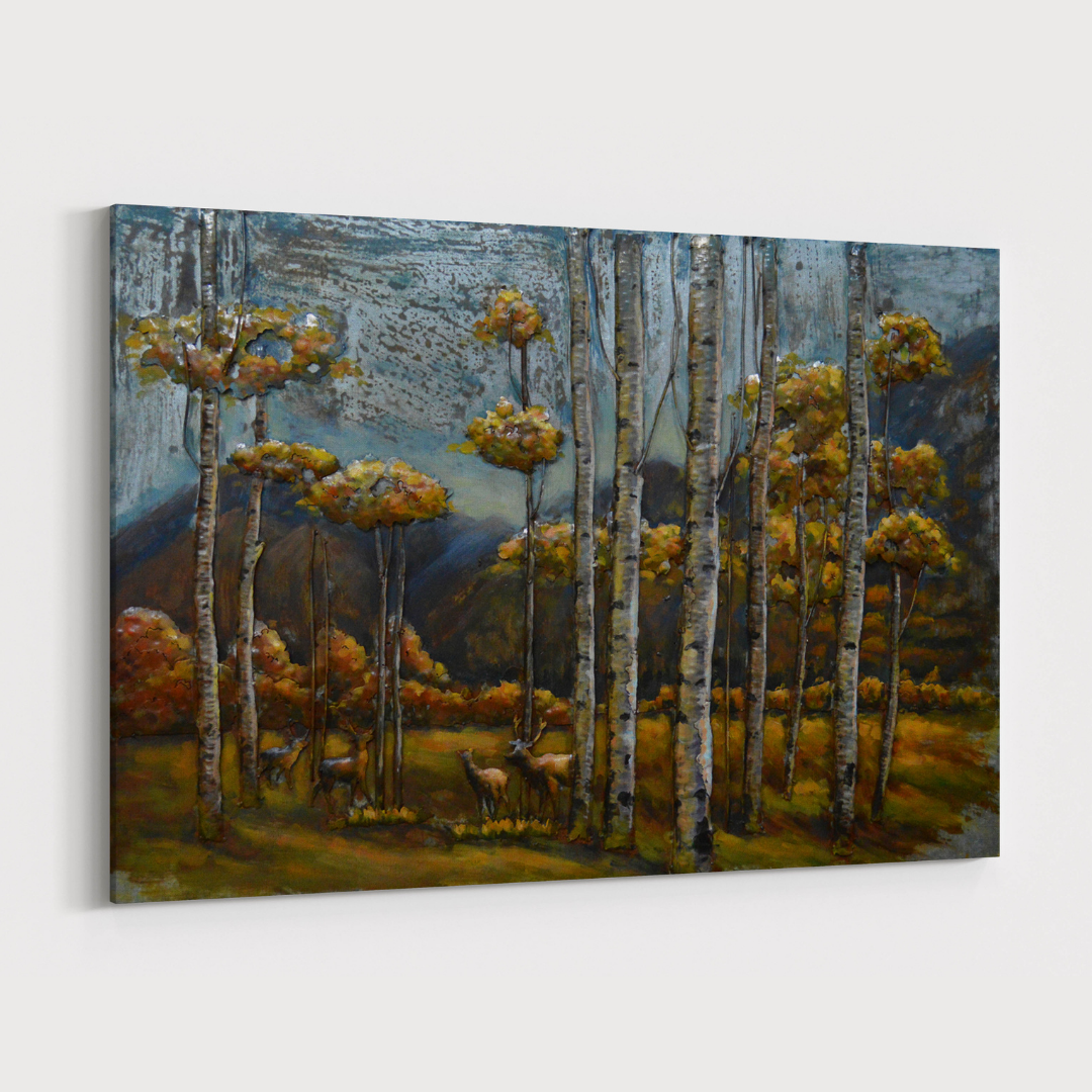 3D Schilderij Metaal - Herten in het bos – 120x80cm