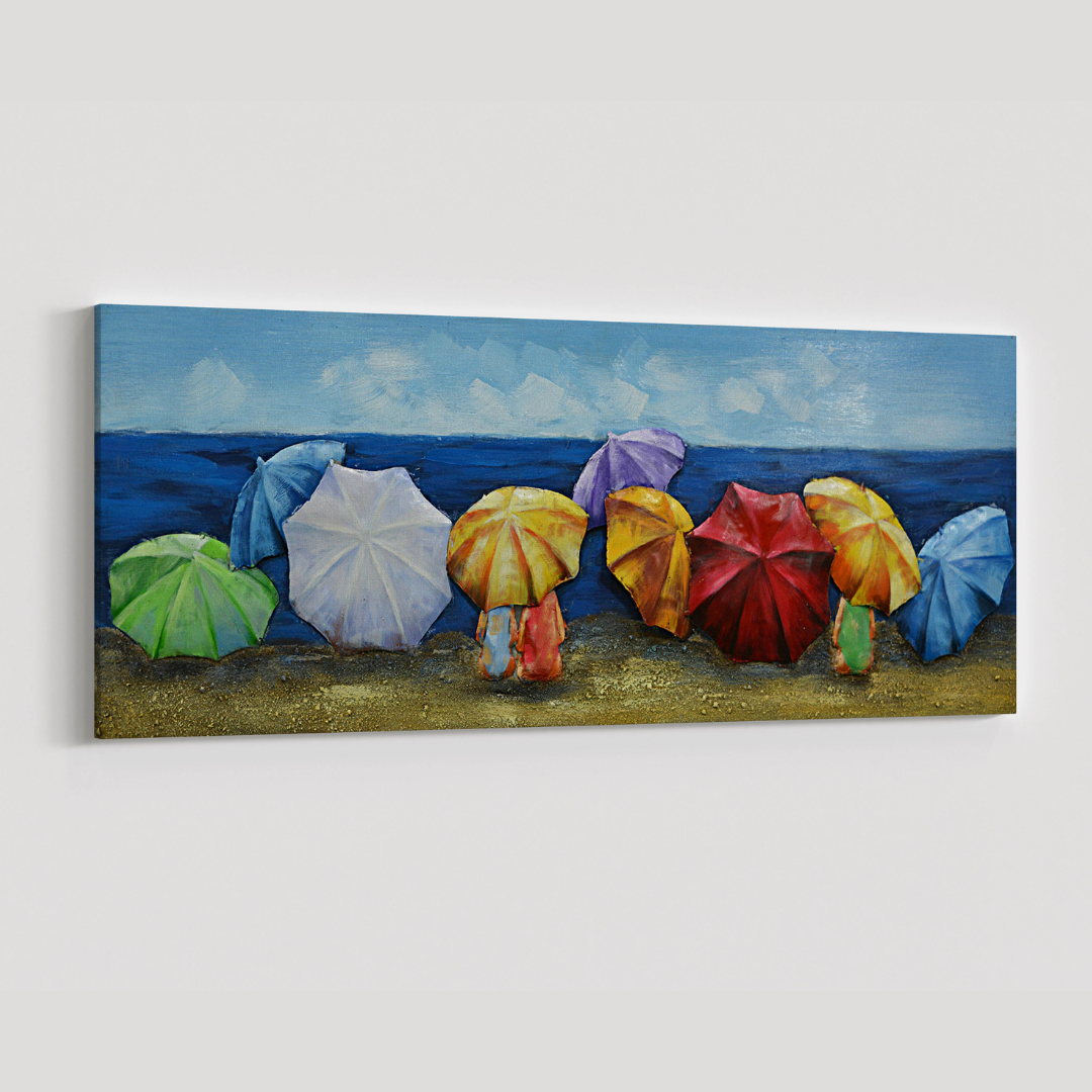 3D Schilderij Metaal - Parasols op het strand – 60x150cm