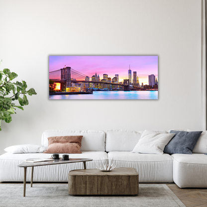 Glasschilderij - City under sunset - 60x160cm
