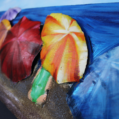 3D Schilderij Metaal - Parasols op het strand - 30x90cm
