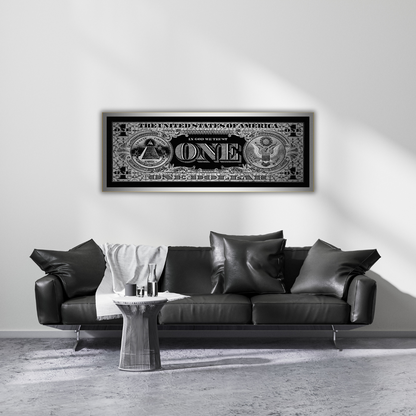 Glasschilderij - One dollar zwart/wit - 60x160cm
