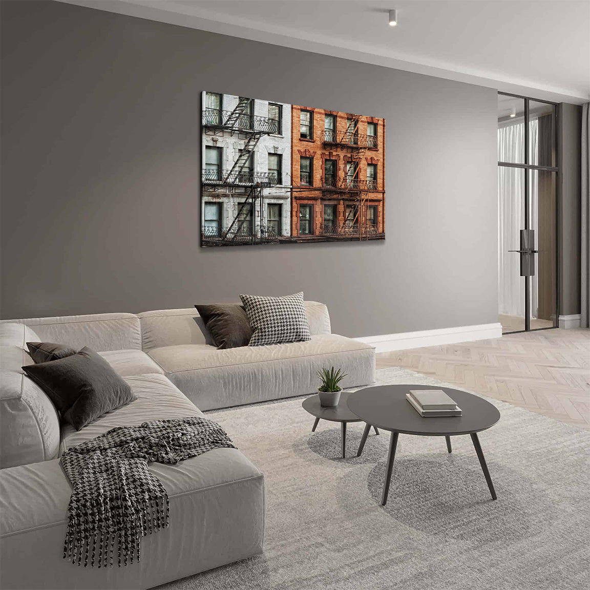 Glasschilderij - Brick Apartment - 120x80cm