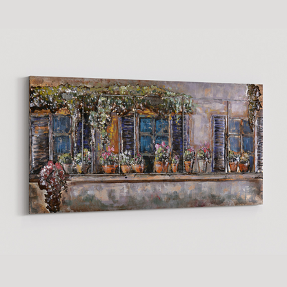 3D Schilderij Metaal - Balkon bloemen – 60x150cm