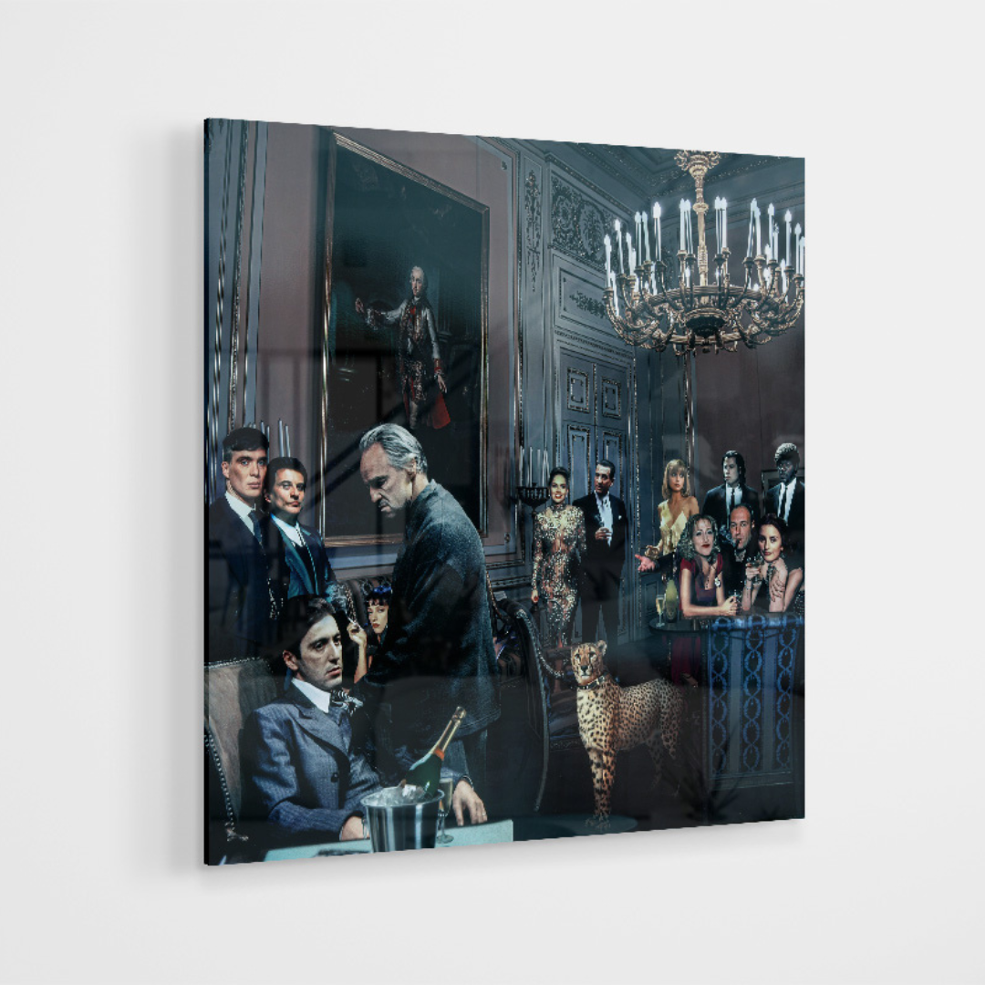 Glasschilderij - The Gangsters Reunion - 100x100cm