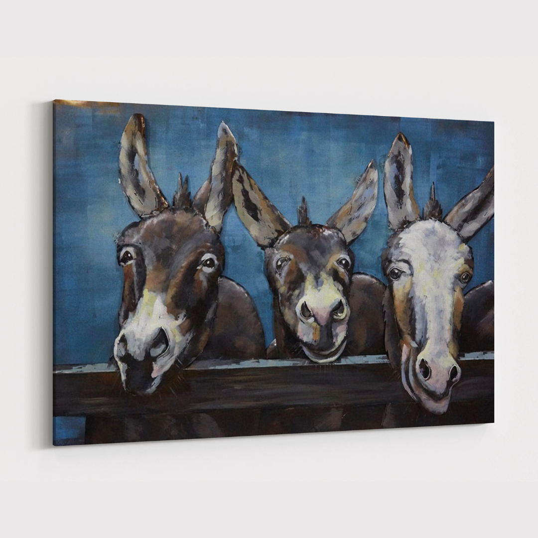 3D Schilderij Metaal - Ezels– 120x80cm