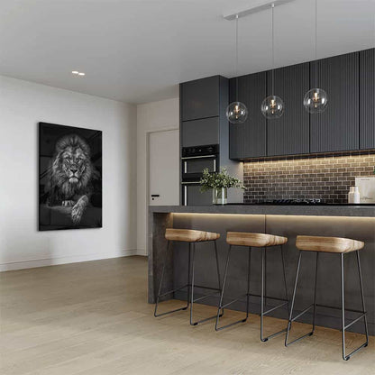 Glasschilderij - Black and white Lion - 80x120cm