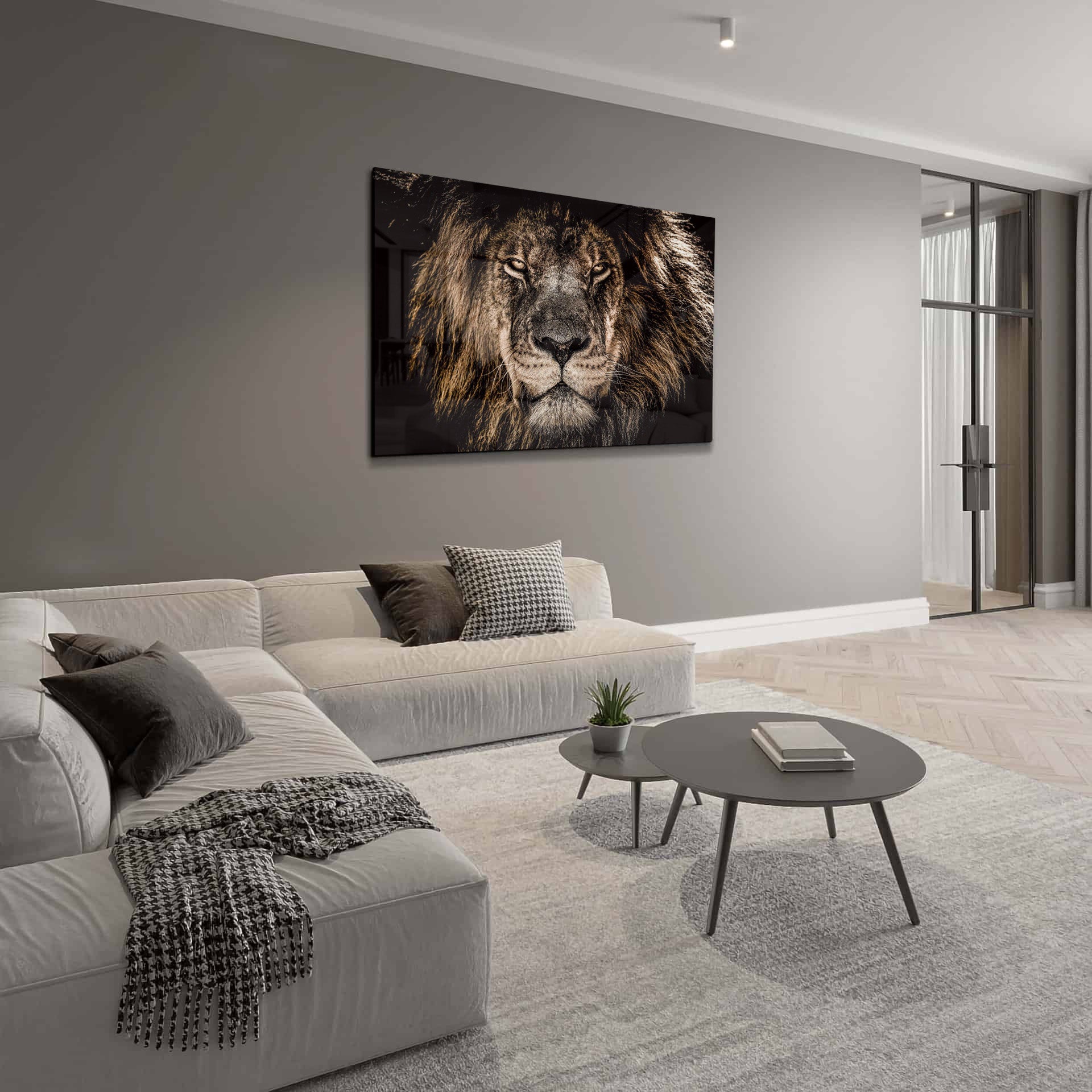 Glasschilderij - Dangerous Lion - 120x80cm