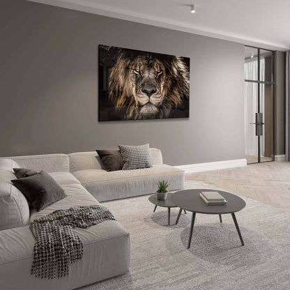Glasschilderij - Dangerous Lion - 120x80cm
