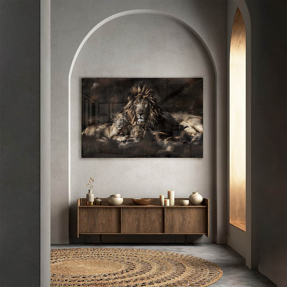 Glasschilderij – Lion Family – 120x80cm