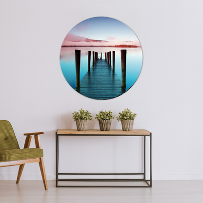 Glasschilderij - Pier met zonsondergang - 80cm rond