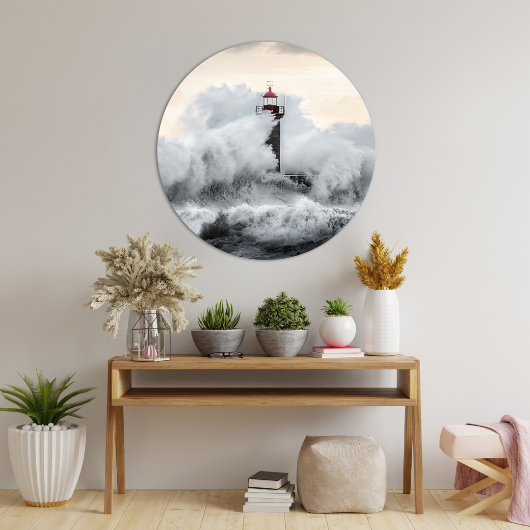 Glasschilderij - Vuurtoren - 80cm rond