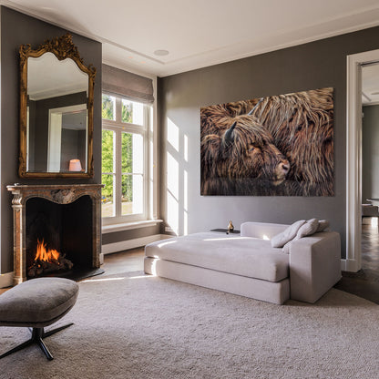 Glasschilderij - Schotse hooglanders - 120x80cm