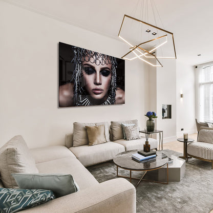 Glasschilderij - Woman face - 120x80cm