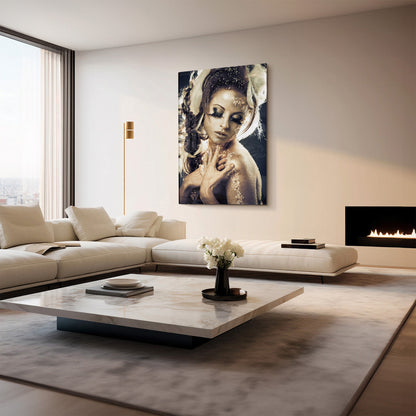 Glasschilderij - Gold hair - 80x120cm