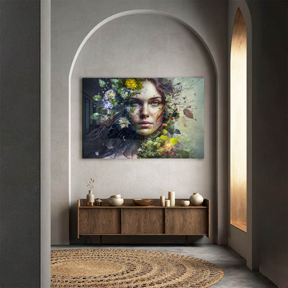 Glasschilderij - I'am In Flowers - 120x80cm
