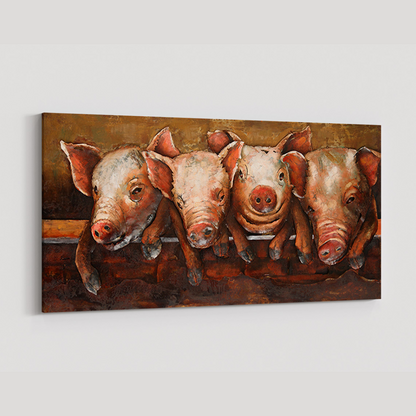 3D Schilderij Metaal - Biggetjes – 60x120cm