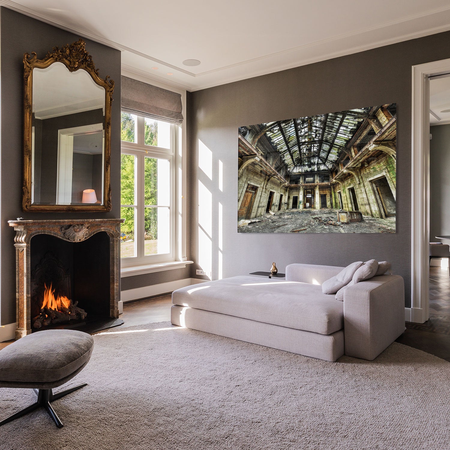 Glasschilderij - Verlaten gebouw - 120x80cm